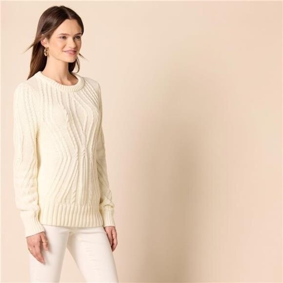 Womens Cable Knit Sweater Cotton Crewneck Long Sleeve Cozy Pullover Fall Winter - Picture 2 of 7